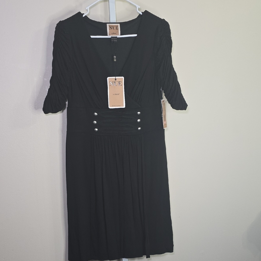 Nue by Shani Black Sheath Dress with Puff Sleeves Ladies Sz‎ 10